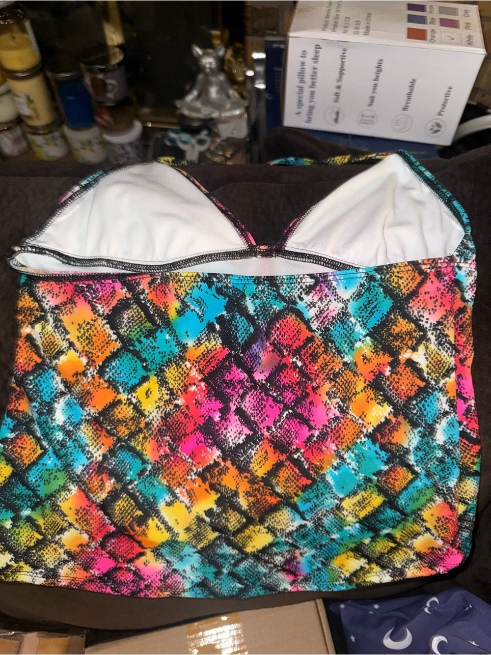 Roxy Multicolor Abstract-snake print tankini Swim Top - Pink, Teal, Yellow